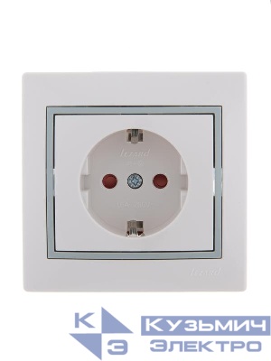 Розетка 1-м СП Mira 16А IP20 с заземл. защ. шторки с сер. вставкой керамика бел. LEZARD 701-0215-124