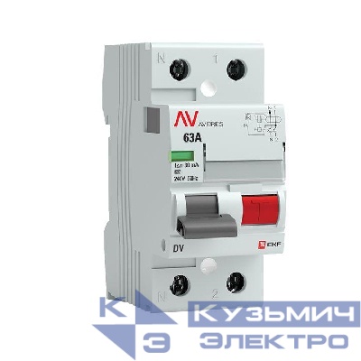 Выключатель дифференциального тока (УЗО) 2п 63А 30мА тип A DV AVERES EKF rccb-2-63-30-a-av