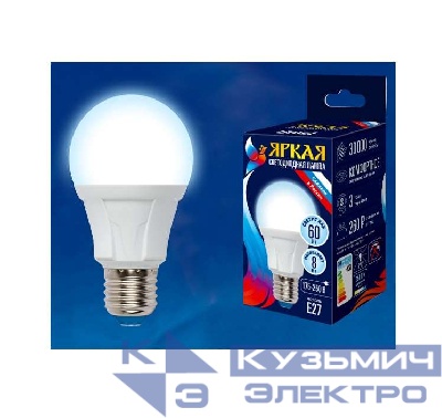 Лампа светодиодная LED-A60 8W/DW/E27/FR PLP01WH Яркая 8Вт грушевидная матовая 6500К холод. бел. E27 (упак. картон) Uniel UL-00002003