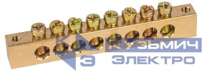 Шина NO-122-21 PEN "земля-ноль" 8х12мм 8/2 крепеж по краям латунь ЭРА Б0047236