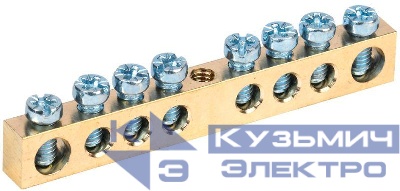 Шина PEN "земля-ноль" 6х9мм 8/1 (8групп/крепеж по центру) IEK YNN10-08-100