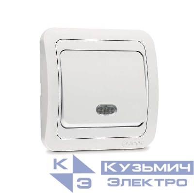 Переключатель проходной 1-кл. СП Mimoza 10А IP20 с подсветкой бел./бел. Makel 12025