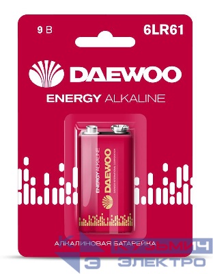 Элемент питания алкалиновый "крона" 6LR61 9В Energy Alkaline 2021 BL-1 DAEWOO 5029729