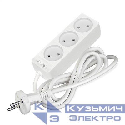 Удлинитель 3х1.5м без заземл. 10А IP20 2.2кВт ПВС 2х0.75 бел. DOMTOK 2370