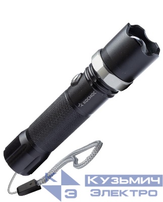Фонарь аккумуляторный ручной LED 3Вт линза зум аккум. Li-ion 18650 1.2А.ч USB-шнур анодир. алюм. КОСМОС KOS112Lit