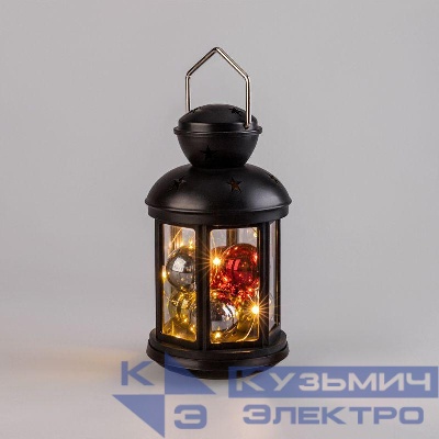 Фонарь декоративный 12х12х20.6см с шариками тепл. бел. корпус черн. Neon-Night 513-061