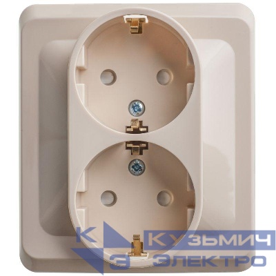Розетка 2-м СП Этюд 16А IP20 250В с заземл. защ. шторки крем. SE PC16-008K