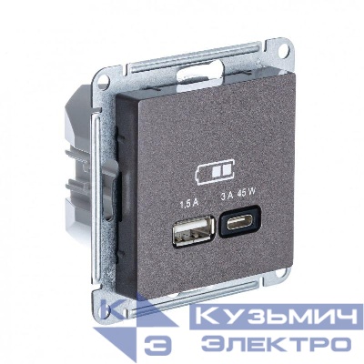 Розетка USB AtlasDesign тип A+C 45Вт QC PD высокоскор. ЗУ механизм мокко SE ATN000629