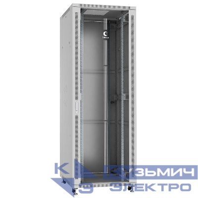 Шкаф монтажный телекоммуникационный напольный SH-05C-47U80/80 19дюйм для распред. и серверн. оборудования 47U 800х800х2277мм передн. стеклян. и задн. сплошн. метал. двери ручка с замком сер. (RAL 7035) Cabeus 7864c