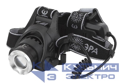 Фонарь аккумуляторный налобный GA-805 CREE 5Вт регулир. фокус литиевый аккум. 2.5А.ч алюм. USB пластик. (кор.) Эра Б0039625