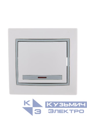 Выключатель 1-кл. СП Mira 10А IP20 с подсветкой с сер. вставкой бел. LEZARD 701-0215-111