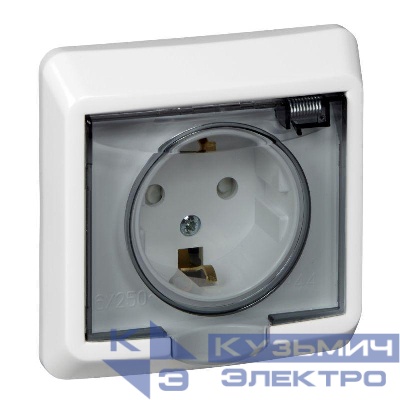 Розетка 1-м СП Этюд 16А IP44 250В с заземл. защ. шторки бел. SE PC16-044B