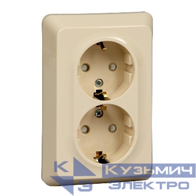 Розетка 2-м СП Этюд 16А IP20 250В с заземл. защ. шторки крем. SE PC16-108K