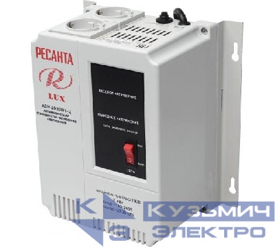 Стабилизатор напряжения АСН-2000 Н/1-Ц Lux 1ф 2кВт IP20 настен. релейный с двумя розетками Ресанта 63/6/15