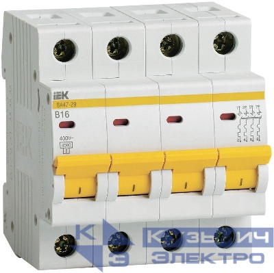 Выключатель автоматический модульный 4п B 16А 4.5кА ВА47-29 KARAT IEK MVA20-4-016-B