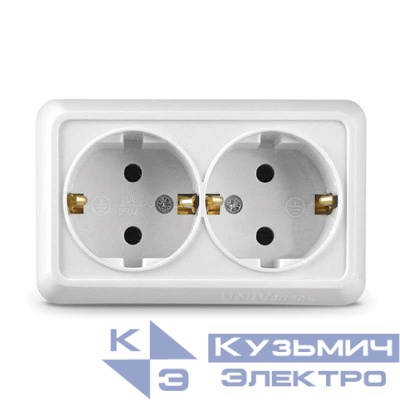 Розетка 2-м ОП Олимп 16А IP20 с заземл. бел. UNIVersal О0128