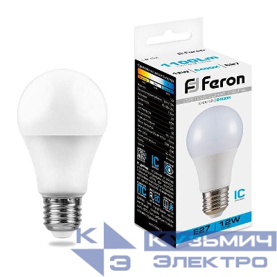 Лампа светодиодная LB-93 12Вт A60 грушевидная 6400К E27 230В FERON 25490