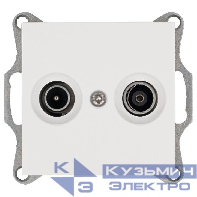 Розетка телевизионная проходная TV + FM 2-м Ф9.5мм механизм бел. глянцевый Jasmart G6205W