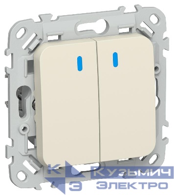 Выключатель 2-кл. СП FLITE ВС12-1-1-ФлСл 10А с индикацией механизм сливочный IEK FI-V20-1-10-1-K86