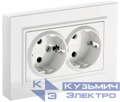 Розетка 2-м СП BRITE РСш12-3-БрБ 16А в сборе с заземл. защ. шторки бел. IEK BR-R24-16-K01-F