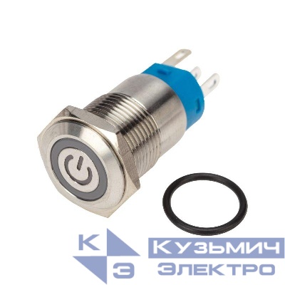 Кнопка антивандальная d16 250В без фикс. (5с) OFF-(ON)/ON-(OFF) плоская подсветка красн. power Rexant 36-3243