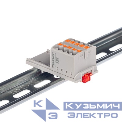 Блок распределительный с вертикал. адаптером на рейки шир. 15/35мм зажим push-in 10 точек подключения 2.5кв.мм сер. DKC DTP1-010-04SPUG-V