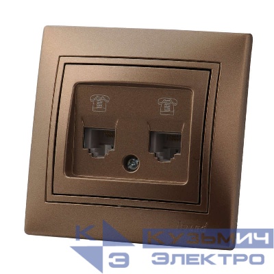 Розетка телефонная 2-м СП Mira RJ11 16А IP20 евро стандарт со вставкой свет. корич. перламутр. LEZARD 701-3131-138