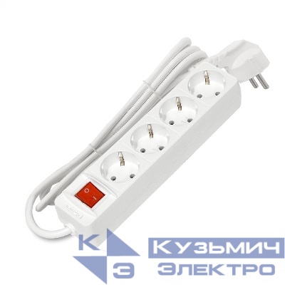 Удлинитель 4х1.5м с заземл. 16А IP20 3х1 с выкл. бел. DOMTOK 2374