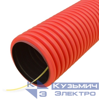 Труба гофрированная двустенная ПНД гибкая d63мм с протяжкой SN18 450 красн. (уп.100м) Промрукав PR15.0025