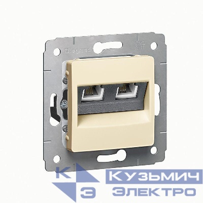 Розетка телефонная 2-м СП Cariva RJ11 4 контакт. механизм сл. кость Leg 773739