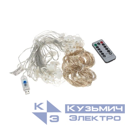 Гирлянда светодиодная "Роса "Светодиодный дождь" 6х3м LED тепл. бел. 24Вт IP20 USB+пульт управления Neon-Night 315-996