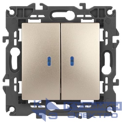 Выключатель 2-кл. СП Elegance 14-1105-04 10А IP20 250В 10AX с подсветкой механизм шампань Эра Б0034240