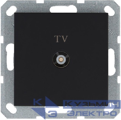 Розетка телевизионная проходная TV Ф9.5мм механизм черн. матов. soft touch Jasmart G6002PB