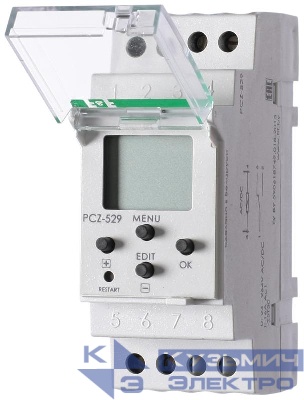Реле времени PCZ-529 16А 24-264В AC/DC 1 перекл. IP20 годовое 1 канал-100 пар включ./выключ. монтаж на DIN-рейке F&F EA02.002.007