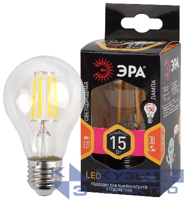 Лампа светодиодная филаментная F-LED A60-15W-827-E27 A60 15Вт груша E27 тепл. бел. ЭРА Б0046981