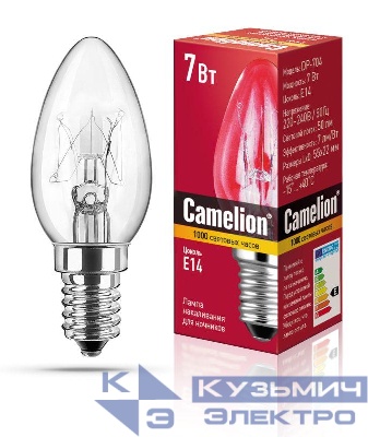Лампа накаливания DP-704 BL-4 (лампа запас. для ночников прозрачная 220В 7Вт E14) (уп.4шт) Camelion 7077