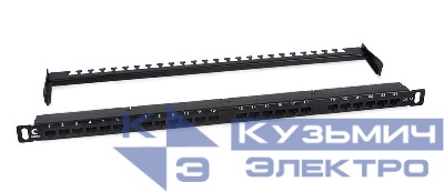 Патч-панель 19дюйм 0.5U 24 порта RJ45 кат.6A Dual IDC 180град. высокой плотности с задн. кабельн. организатором Cabeus 9665c