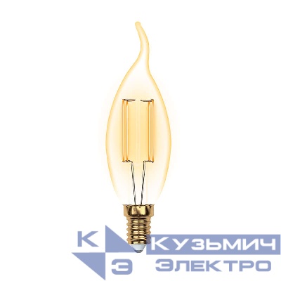 Лампа светодиодная LED-CW35-5W/GOLDEN/E14 GLV21GO Vintage форма "свеча на ветру" зол. колба упак. картон Uniel UL-00002397