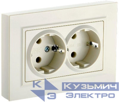 Розетка 2-м СП BRITE РС12-3-БрКр 16А в сборе с заземл. без защ. шторок беж. IEK BR-R21-16-K10-F