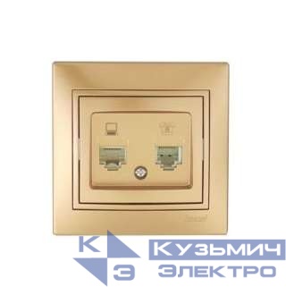 Розетка компьютерная + телефонная 2-м СП Mira RJ45 + RJ11 зол. метал. LEZARD 701-1313-143
