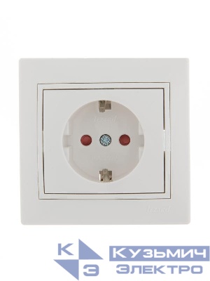 Розетка 1-м СП Mira 16А IP20 с заземл. защ. шторки с бел. вставкой керамика бел. LEZARD 701-0202-124