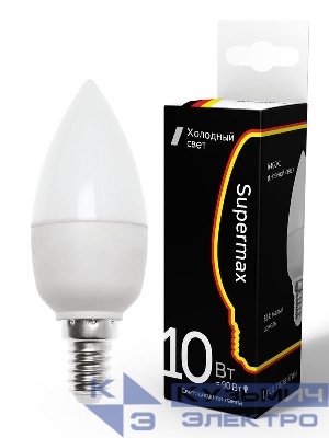 Лампа светодиодная Supermax 10Вт свеча 6400К E14 230В КОСМОС Sup_LED10wCNE1464