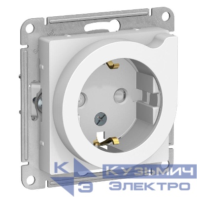 Розетка 1-м СП AtlasDesign 16А IP20 с заземл. защ. шторки с выталк. вилки механизм бел. SE ATN000147