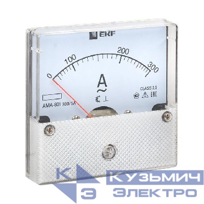 Амперметр аналоговый AM-A801 на панель 80х80 кругл. вырез 300А трансф. подкл. EKF am-a801-300/ama-801-300