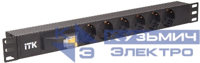 Блок розеток 6 мест PDU (немец. станд.) с автоматом 1U вход С14 без шнура ITK PH21-6D3