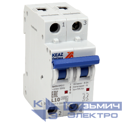 Выключатель автоматический модульный 2п Z 10А OptiDin BM63-2Z10-УХЛ3 КЭАЗ 260757
