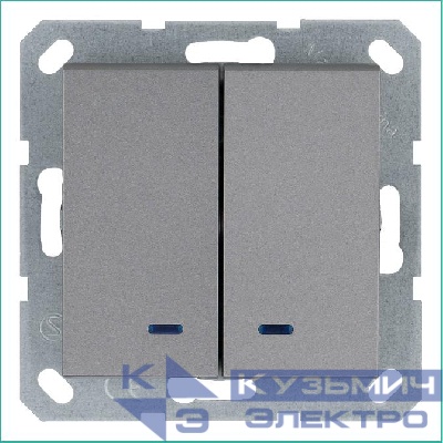 Выключатель 2-кл. 10А IP20 с подсветкой механизм алюм. Jasmart G3023NS