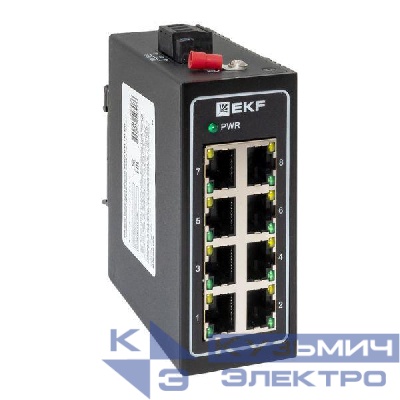 Коммутатор неуправляемый промышленный U-8T 8 портов 10/100Base-T(X) RJ45 монтаж на DIN-рейку TSX EKF TSX-U-8T