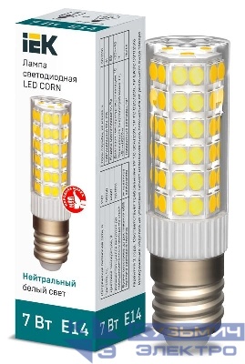 Лампа светодиодная Corn 7Вт капсульная 4000К нейтр. бел. E14 230В керамика IEK LLE-Corn-7-230-40-E14