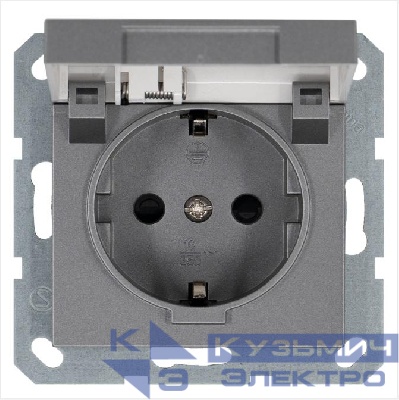 Розетка 1-м Shuko 16А IP20 с заземл. защ. шторки с крышкой механизм алюм. Jasmart G5505S